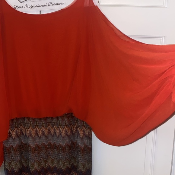 Orange Cold Shoulder Top with Patterned Skirt - Picture 8 of 8